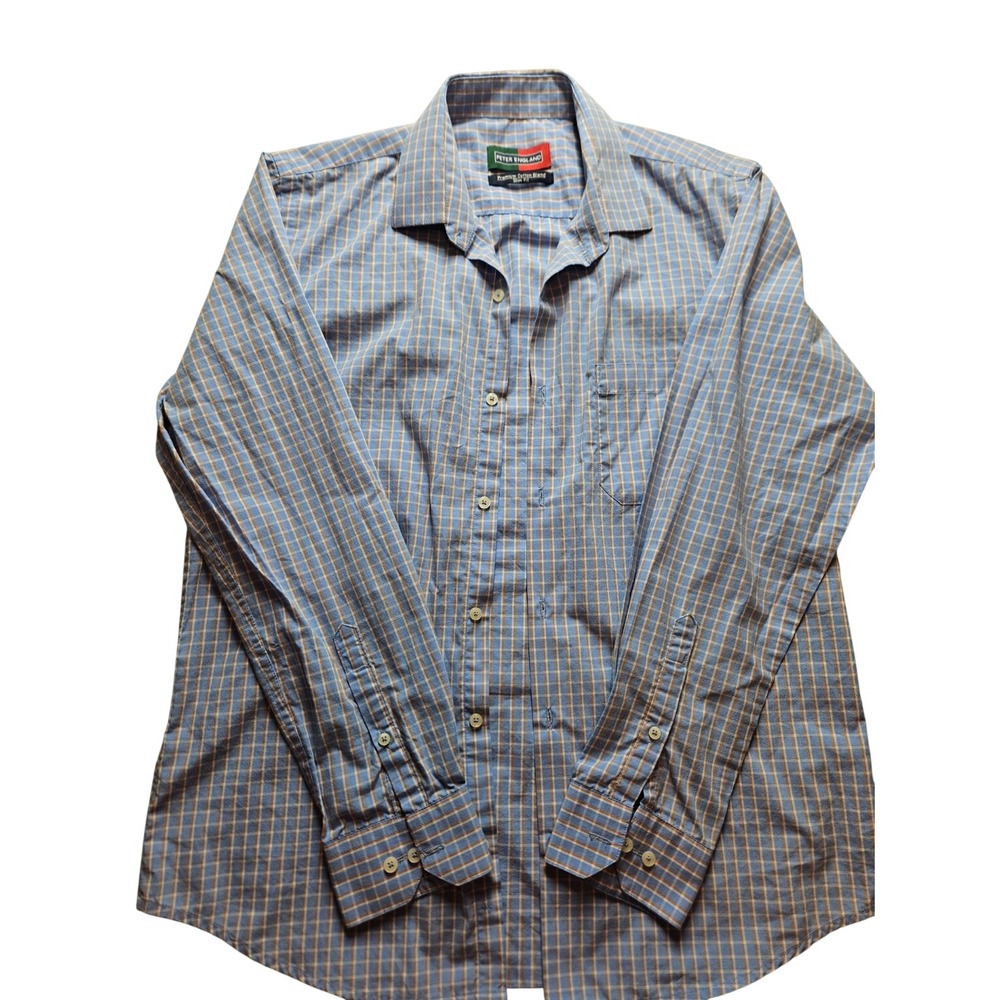 Peter England Mens Slim Fit Premium Cotton Blend Button Down Shirt Blue 40cm